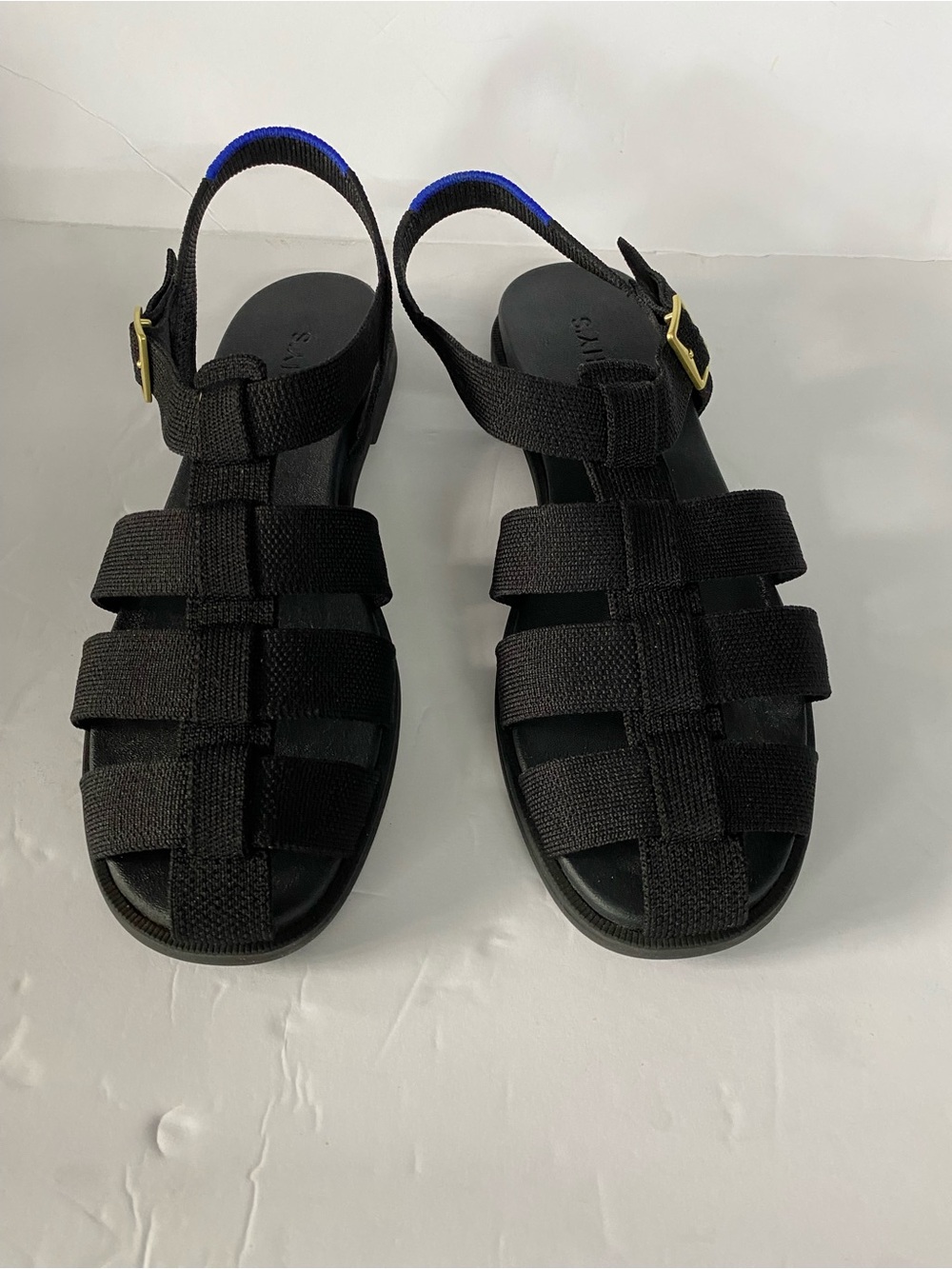 Rothy's Black Sandal with Blue Accent Strap